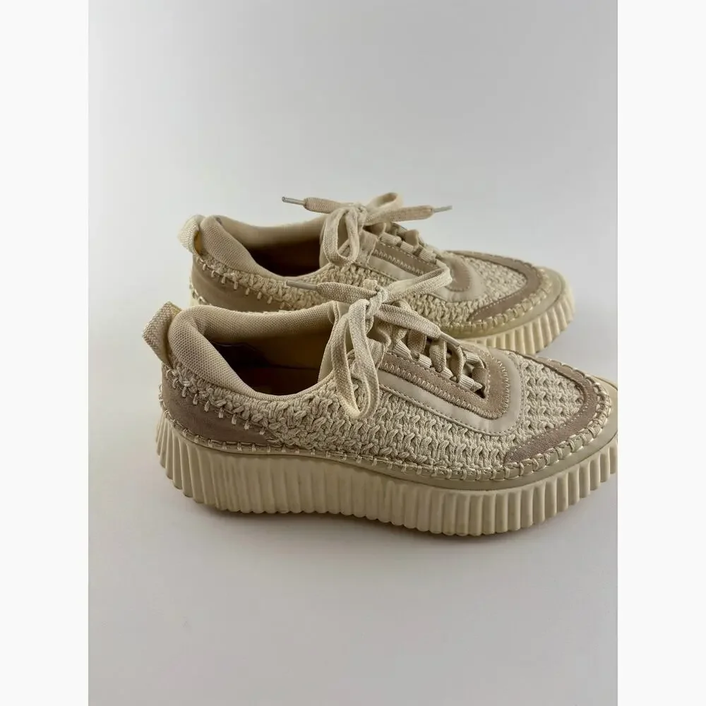 Dolce Vita Ivory Knit Sneakers Womens 7.5 Platform Lace Up Casual Shoes